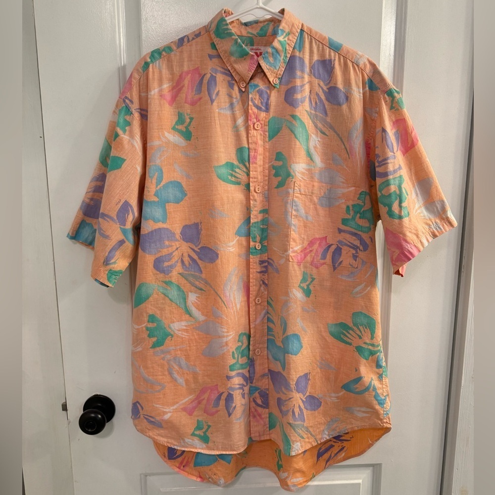 Jams World Vintage Peach Floral Button Down Pocket Shirt Large